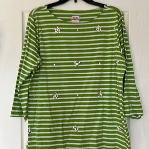 Ruby Road Green and White Striped T-Shirt